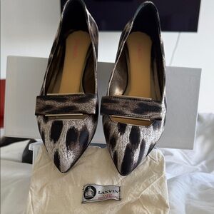 Lanvin Animal Print Flats with Gold Accent